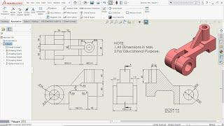 SolidWorks Drawing Basics Model view, Projected view, Section view, edit Sheet format, Dimensions