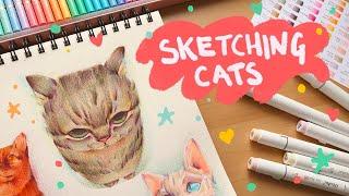 SKETCH SOME CATS WITH ME! - using markers and colour pencil to draw some cats! also I talk a lot