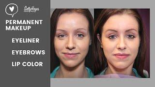 Permanent Makeup Before and After: Eyeliner, Eyebrows and Lip Color demo.