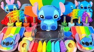 ASMR stitch RAINBOW Slime Mixing Makeup,Parts, Glitter Into Slime!#ASMR#satisfying#slime