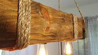 Hanging Chandelier Pendant Lamp Light Handcrafted Rustic Wood  Farmhouse Style Shabby Chic Log Cabin