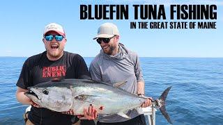 Bluefin Tuna fishing in Maine, catching our first bluefin tuna along with some porbeagle sharks.