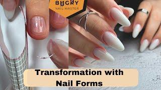  Create LONG Beautiful Extensions Using Nail Forms / Transformation On Short Nails W/ Only 1 Gel