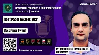 Mr. Rahul Khurana, T-Mobile USA INC, United States, Best Paper Award