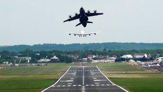 A400M Clears Runway Quick Before A380 Lands, Then Does 120 Degree Wingover 