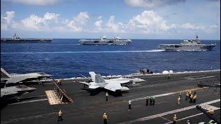 Naval aviation spectacular - four aircraft carriers meet in the Pacific Ocean