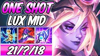 *21 KILLS* S+ LUX MID DARK HARVEST ONE-SHOT DARK Cosmic Lux | Best Build & Runes -League of Legends