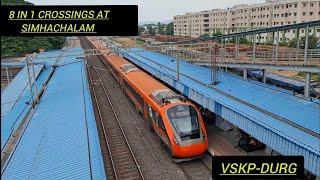 [8 IN 1] CROSSINGS AT SIMHACHALAM RAILWAY STATION DURG VANDE BHARAT + BBS VANDE BHARAT