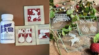 Glass Etching: Christmas Holiday Coaster Set