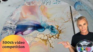 500. Sheleeart - Acrylic Fluid Art - Soft gold palette - LIVESTREAM COMPETITION!