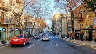 Accompanied by music - Driving in Baku - Downtown | Azerbaijan (January 2022) 4k -- Slow Music