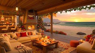 Peaceful Christmas Vibes with Soft Jazz - Relaxing Waves and Cozy Jazz in a Seaside Living Room