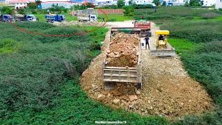 Impressive Project Update!! Bulldozer Komat'su Push Soil stone with a lot of Dump truck 5T Unlaoding