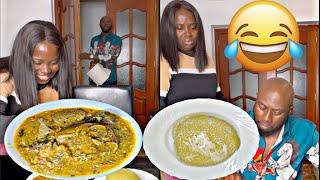 MY WIFE THINKS SHE'S WISE  PRANK FAILED | AFRICAN FOOD MUKBANK FUFU AND OKRA SOUP MUKPRANK