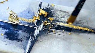 DIY MINIMALIST Abstract Art with Gold Leaf: Acrylic Painting Tutorial for Beginners (393)