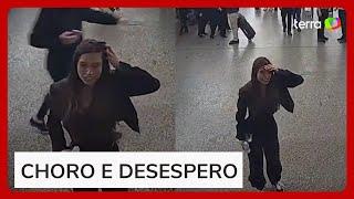 Câmera flagra desespero de namorada do delator do PCC após execução em aeroporto