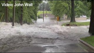 Video captures rushing floodwaters after dam failure in Nashville, IL