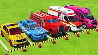 TRANSPORTING ALL POLICE CARS, AMBULANCE CAR, FIRE DEPARTMENT WITH MAN TRUCKS ! Farming Simulator 22