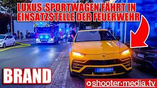   LUXUS-SPORTWAGEN FÄHRT ÜBER GEHWEG IN EINSATZSTELLE DER FEUERWEHR   |   Brandeinsatz  