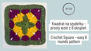 Kwadrat na szydełku Granny Square prosty wzór na 6 okrążeń