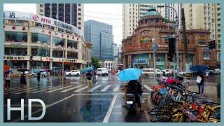 【HD】Walking in the Rain in Central Shanghai, China