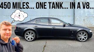 ONE TANK of fuel challenge to Germany in my CHEAP Maserati Quattroporte!