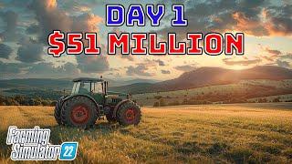 Day 1 Counting to $100 Million Dollars on Farming Simulator 22 | $0 to $100M Challenge