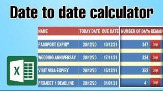 Excel formula  for Date to Date calculations 2020