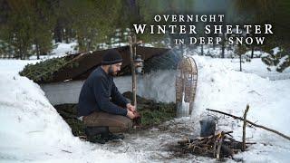 Solo Camping in Deep Snow - Oilcloth Tarp Shelter, Moose Steak, Cold Weather Bushcraft