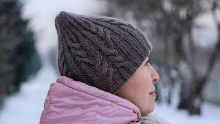 Двойная шапка бини с косами. Вязание спицами. Knitting Cables Beanie Hat. Tutorial