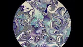 (1221) Blooms on a Round, Modified Bloom Technique, Acrylic Paint Pouring