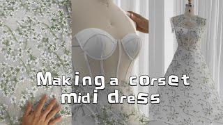 Making a corset floral embroidery midi dress