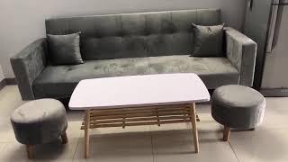 BỘ BÀN GHẾ SOFA BED GIƯỜNG XÁM NHUNG Ở THẾ GIỚI SOFA HCM