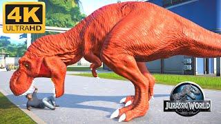 Red Tyrannosaurus Rex and Mapusaurus - Fence broken and Kills people - Jurassic world [4K] 60 FPS