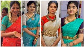 Best Borderless Silk Saree Blouse Designs 2024|| No Boarder Silk Sarees With Contrast Blouses