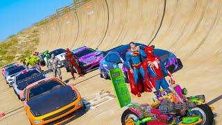 Jump Race Challenge SuperHeroes Spider-man Halk Nova CARS GTAV Mods !Человек Паук Супермэн Гонка!