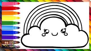 Draw and Color a Cute Cloud with a Rainbow ️ Drawings for Kids