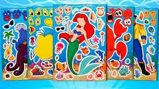 THE LITTLE MERMAID STICKER BOOK MAKEOVER | ARIEL, FLOUNDER, SEBASTIAN FUNNY STICKER ACTIVITY