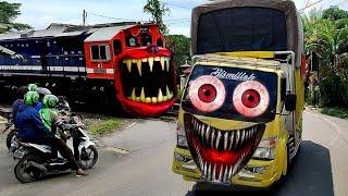 Kereta Api Train Eater VS Mobil Truk Oleng N Mobil Truk Joget