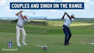 Legends Fred Couples and Vijay Singh warm up | Charles Schwab Series