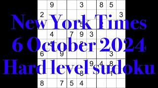 Sudoku solution – New York Times 6 October 2024 Hard level