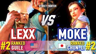 SF6  Lexx (#2 Ranked Guile) vs Moke (#2 Ranked Chun-Li) & CPU Level 5  SF6 High Level Gameplay