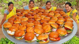 300 CHICKEN BURGER | 50 KG CHICKEN | 300 BURGER BUN | Crispy Chicken Burger  Cooking in Village