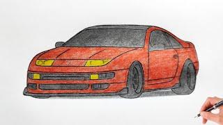 How to draw a NISSAN 300ZX Z32 1990 / drawing a 3d car / coloring nissan 300 zx stance 1995