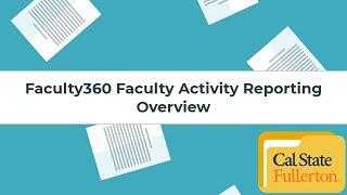 Overview of Faculty360 Faculty Activity Reporting