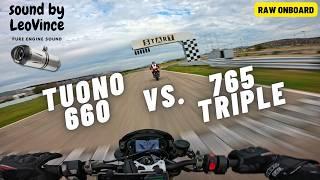 Street Triple 765 RS vs. Tuono 660 chase on track - sound by LeoVince #raw #onboard