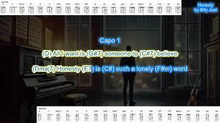 Honesty (capo 1) by Billy Joel SIMPLIFIED play along with scrolling guitar chords and lyrics