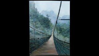 #Acrylic Landscape #Painting | #Wooden #Bridge On #The #River // #Action Art World