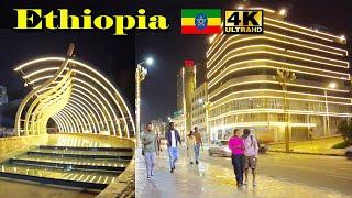 በምሽት ለማመን የሚከብድ  ውበት ከ4ኪሎ ፒያሳ መንገድ | Addis Ababa Walking Tour 4killo to Piassa @Night [4K] 