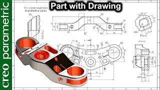 Complex part design with Drawing tutorial for beginners | Machine part 23 in Creo Parametric